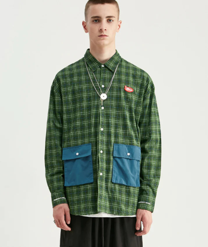 Retro Plaid Color Block Loose Fit Men's Shirt