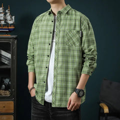 Retro Plaid Color Block Loose Fit Men's Shirt