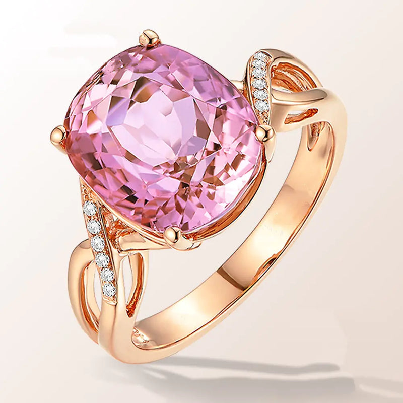 Natural Pink Tourmaline-Inspired Ring with Zirconia