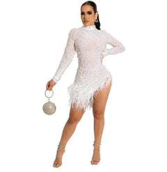 Glamorous Rhinestone Tassel Dress