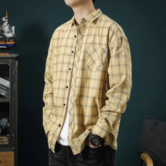 Retro Plaid Color Block Loose Fit Men's Shirt