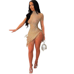 Glamorous Rhinestone Tassel Dress