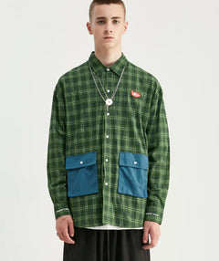 Retro Plaid Color Block Loose Fit Men's Shirt