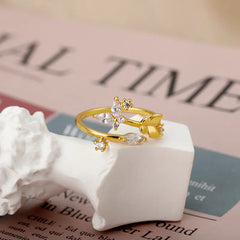 Elegant Floral Zircon Adjustable Ring