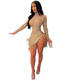 Glamorous Rhinestone Tassel Dress