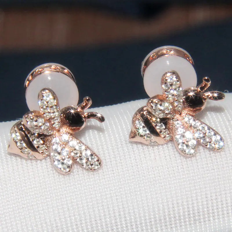 Sterling Silver Bee Charm Earrings with Zirconia