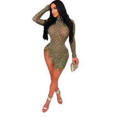 Glamorous Rhinestone Tassel Dress