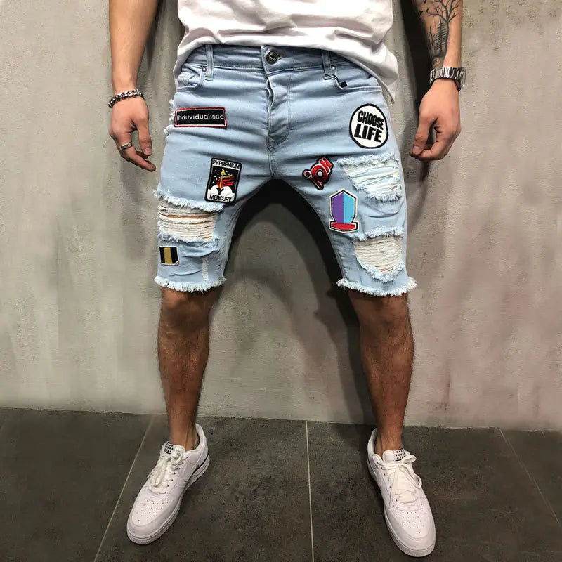 Graffiti Denim Shorts (Five-Point Style)