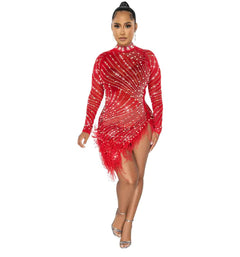 Glamorous Rhinestone Tassel Dress