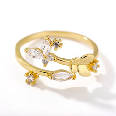 Elegant Floral Zircon Adjustable Ring