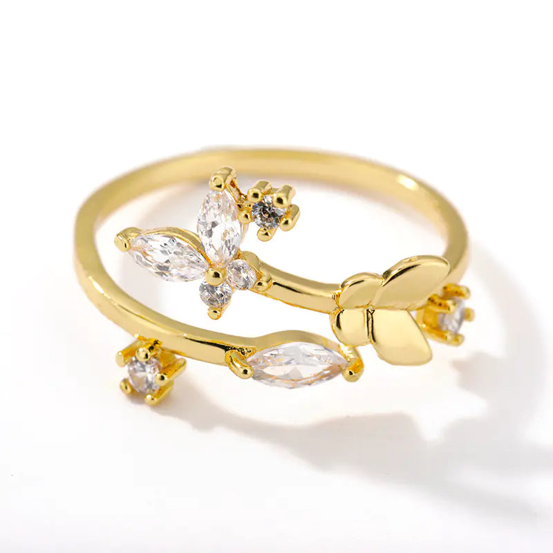 Elegant Floral Zircon Adjustable Ring
