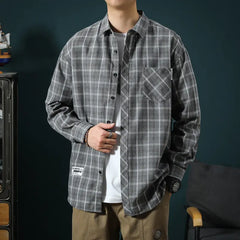 Retro Plaid Color Block Loose Fit Men's Shirt