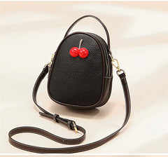 Cherry Student Shoulder Bag - Top Layer Cowhide