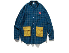 Retro Plaid Color Block Loose Fit Men's Shirt