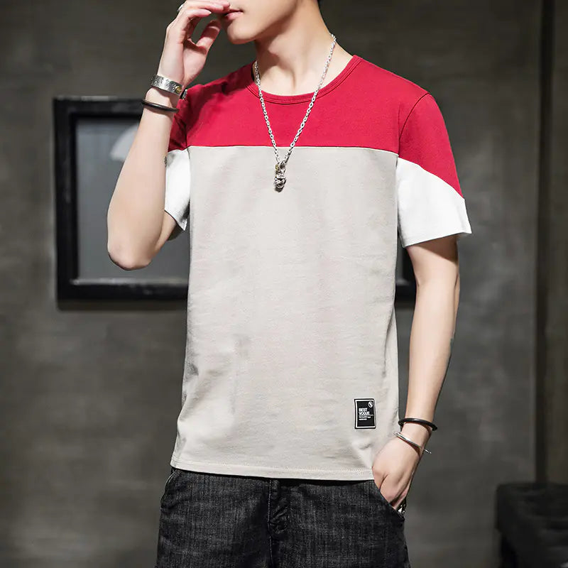 Men's Loose Fit Color Block Short Sleeve T-Shirt