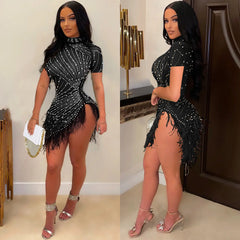 Glamorous Rhinestone Tassel Dress