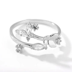 Elegant Floral Zircon Adjustable Ring