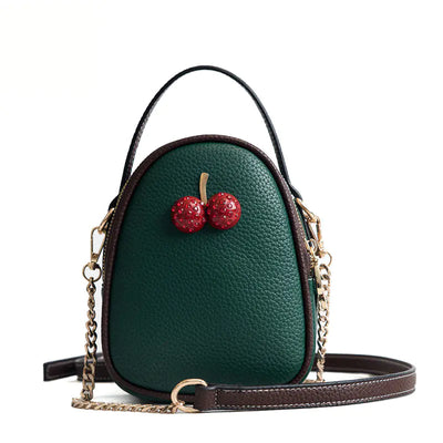 Cherry Student Shoulder Bag - Top Layer Cowhide