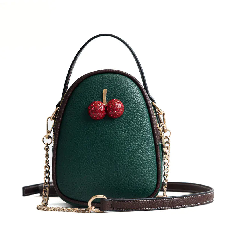 Cherry Student Shoulder Bag - Top Layer Cowhide