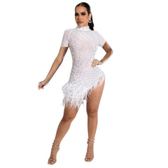 Glamorous Rhinestone Tassel Dress