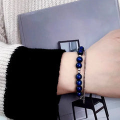 Elegant Brown and Blue Beaded Bracelet