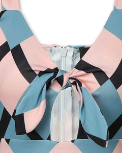 Colorful Geometric Print Jumpsuit with Lace-Up Detail