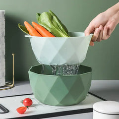 Geometric Double-Layer Storage Basket for Kitchen Use